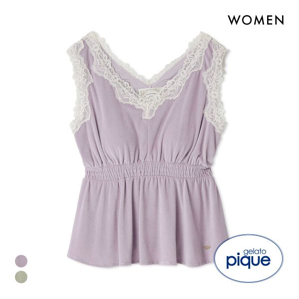 ジェラートピケ レディース MUCHA ベロア×レースカップインタンクトップ カップイン ジェラピケ ミュシャ パジャマ ルームウェア gelato pique