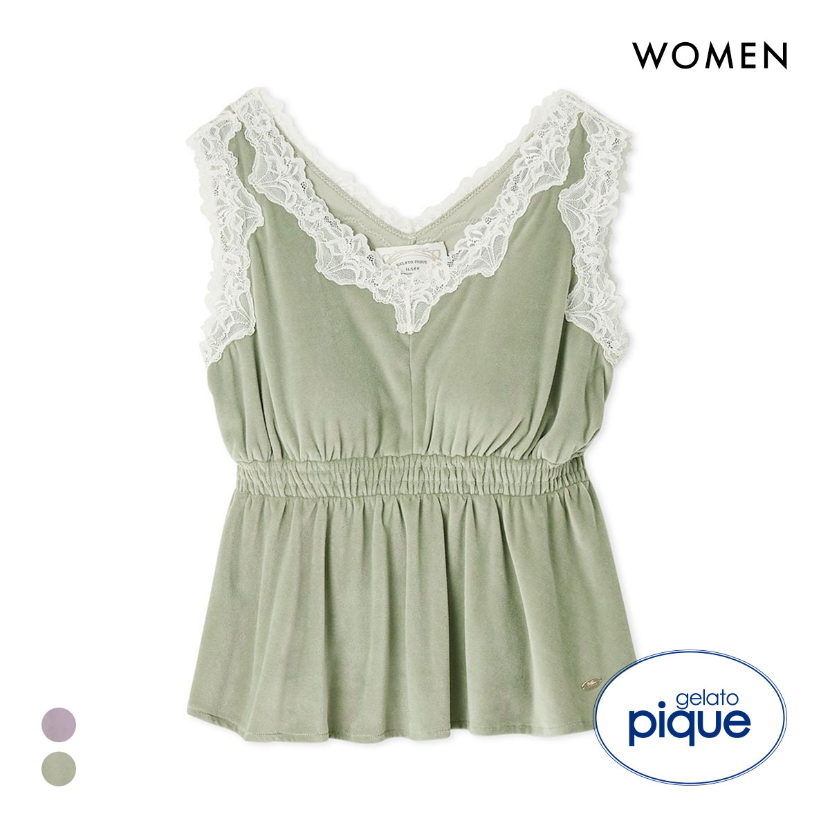 ジェラートピケ レディース MUCHA ベロア×レースカップインタンクトップ カップイン ジェラピケ ミュシャ パジャマ ルームウェア gelato pique