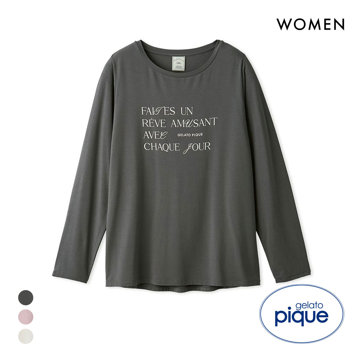 ジェラートピケ レディース フェミニンレーヨンロゴロンT ジェラピケ パジャマ ルームウェア gelato pique(DGY-濃グレー-Free)