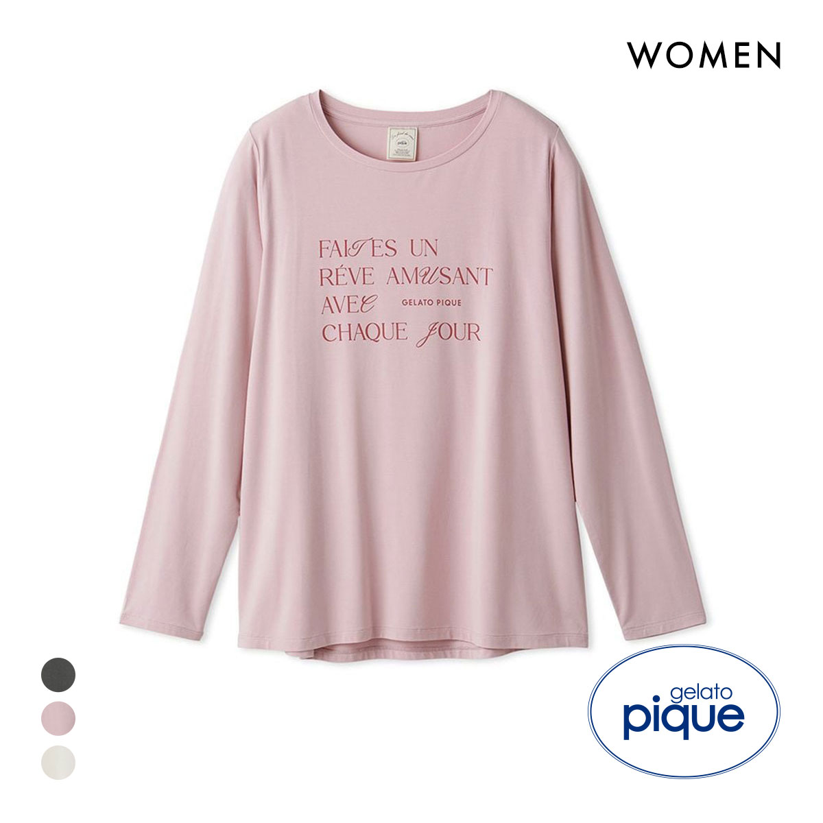ジェラートピケ レディース フェミニンレーヨンロゴロンT ジェラピケ パジャマ ルームウェア gelato pique(PI-ピンク-Free)