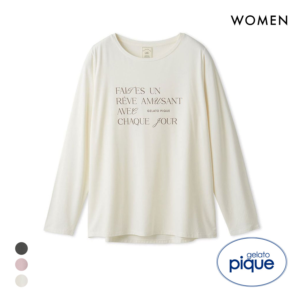 ジェラートピケ レディース フェミニンレーヨンロゴロンT ジェラピケ パジャマ ルームウェア gelato pique(CR-クリーム-Free)