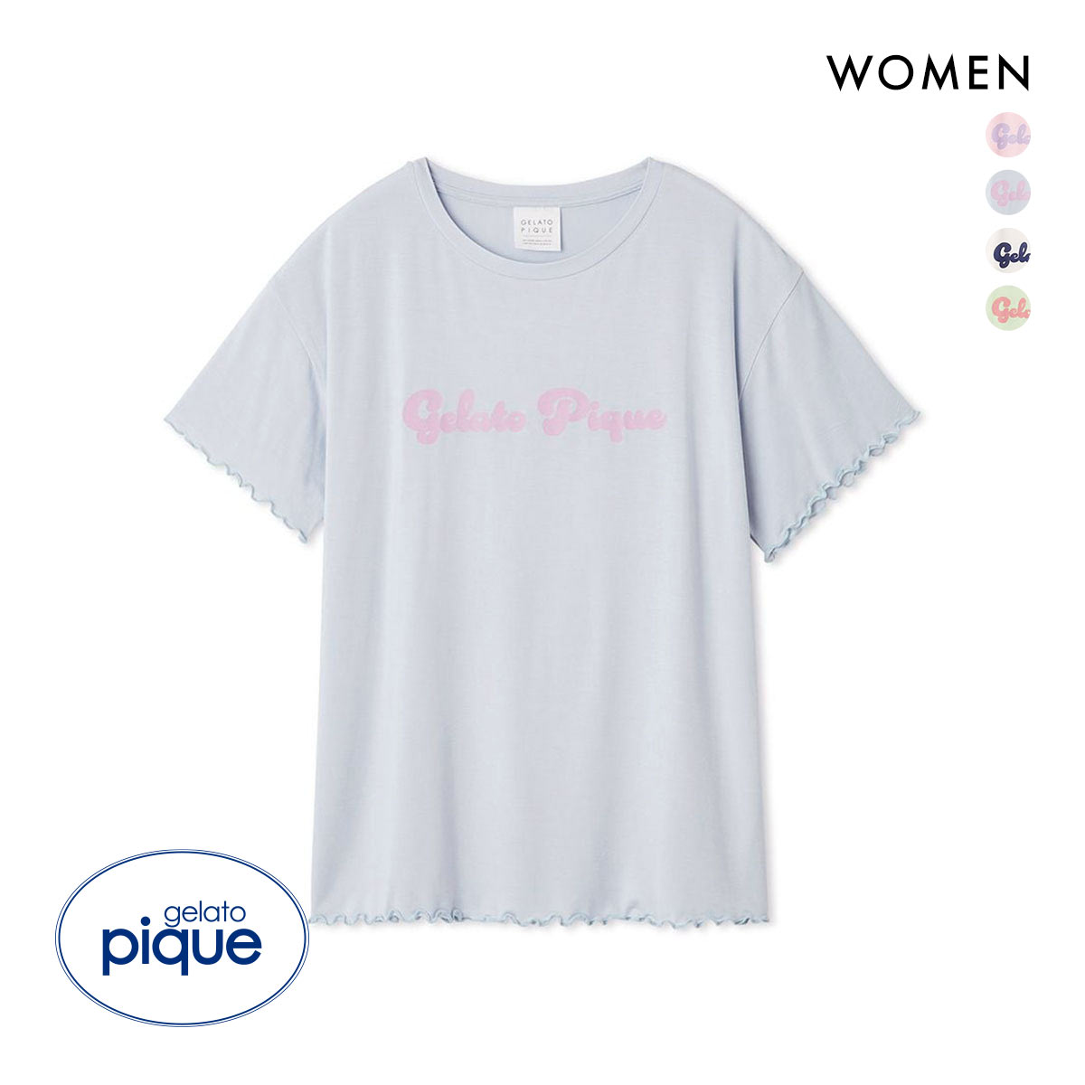 ジェラートピケ レディース カラフルロゴTシャツ ジェラピケ パジャマ ルームウェア gelato pique(BU-ブルー-Free)