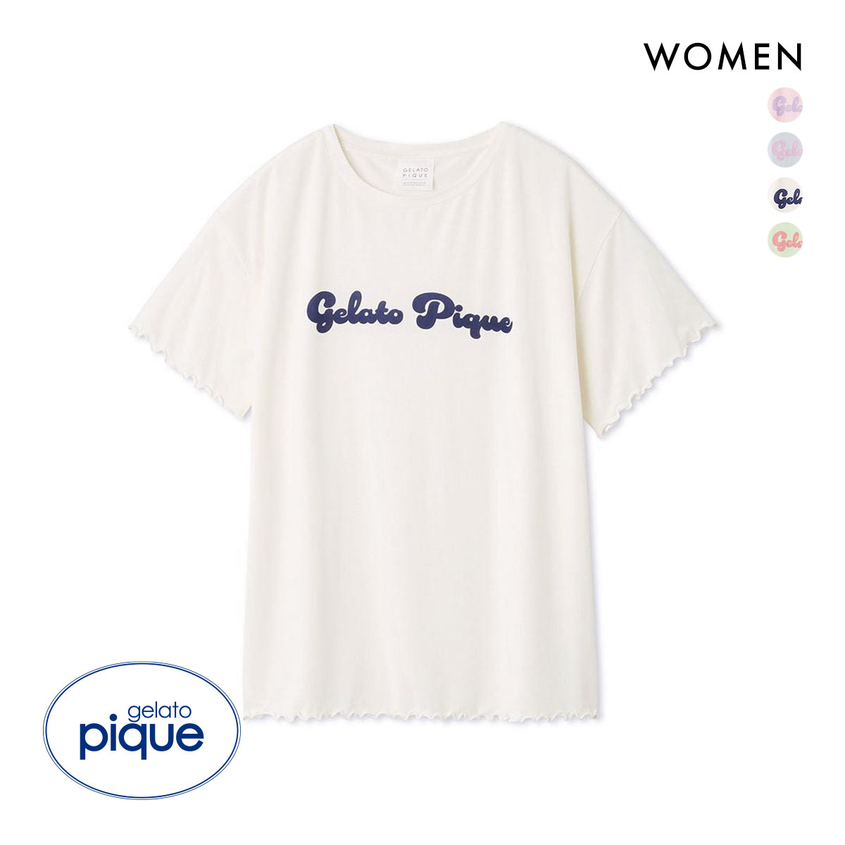 ジェラートピケ レディース カラフルロゴTシャツ ジェラピケ パジャマ ルームウェア gelato pique(OW-オフホワイト-Free)