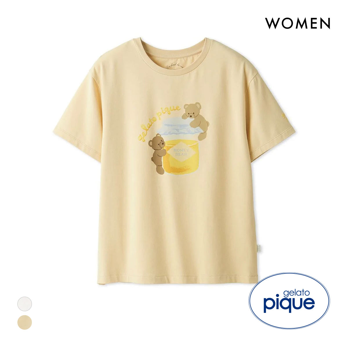 ジェラートピケ レディース はちみつベア柄ワンポイントTシャツ ジェラピケ パジャマ ルームウェア gelato pique(YE-イエロー-Free)