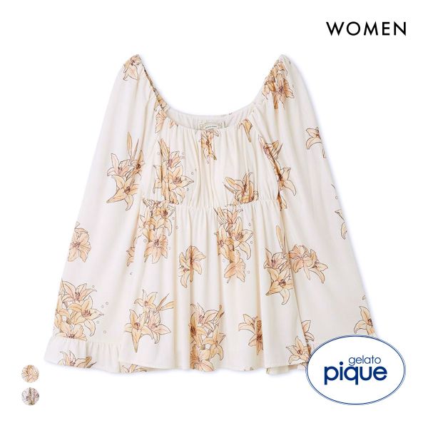 ジェラートピケ レディース MUCHA リリー柄カップインプルオーバー ミュシャ ジェラピケ パジャマ ルームウェア gelato pique