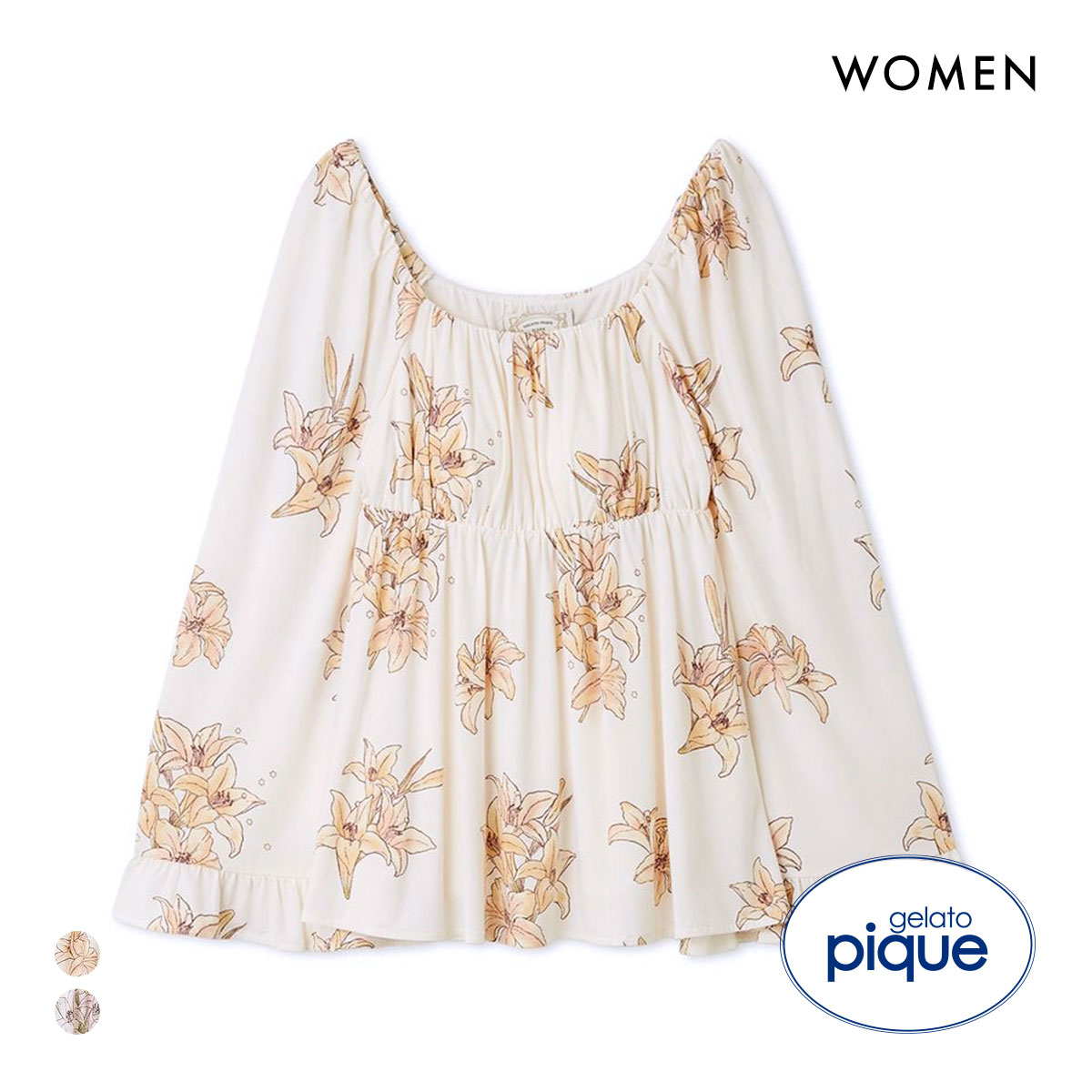 ジェラートピケ レディース MUCHA リリー柄カップインプルオーバー ミュシャ ジェラピケ パジャマ ルームウェア gelato pique(CO-コーラル-Free)