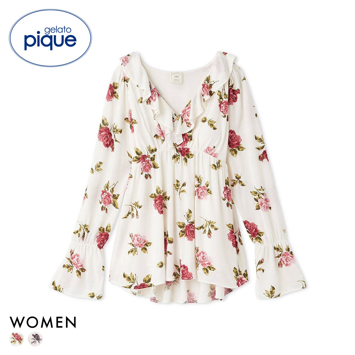 ジェラートピケ レディース ヴィンテージローズ柄プルオーバー ジェラピケ パジャマ ルームウェア gelato pique(RE-レッド-Free)