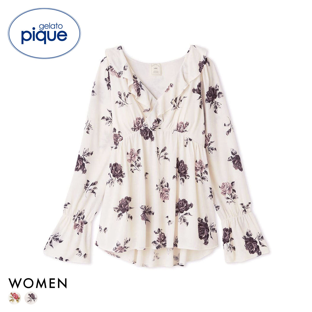 ジェラートピケ レディース ヴィンテージローズ柄プルオーバー ジェラピケ パジャマ ルームウェア gelato pique(BR-ブラウン-Free)