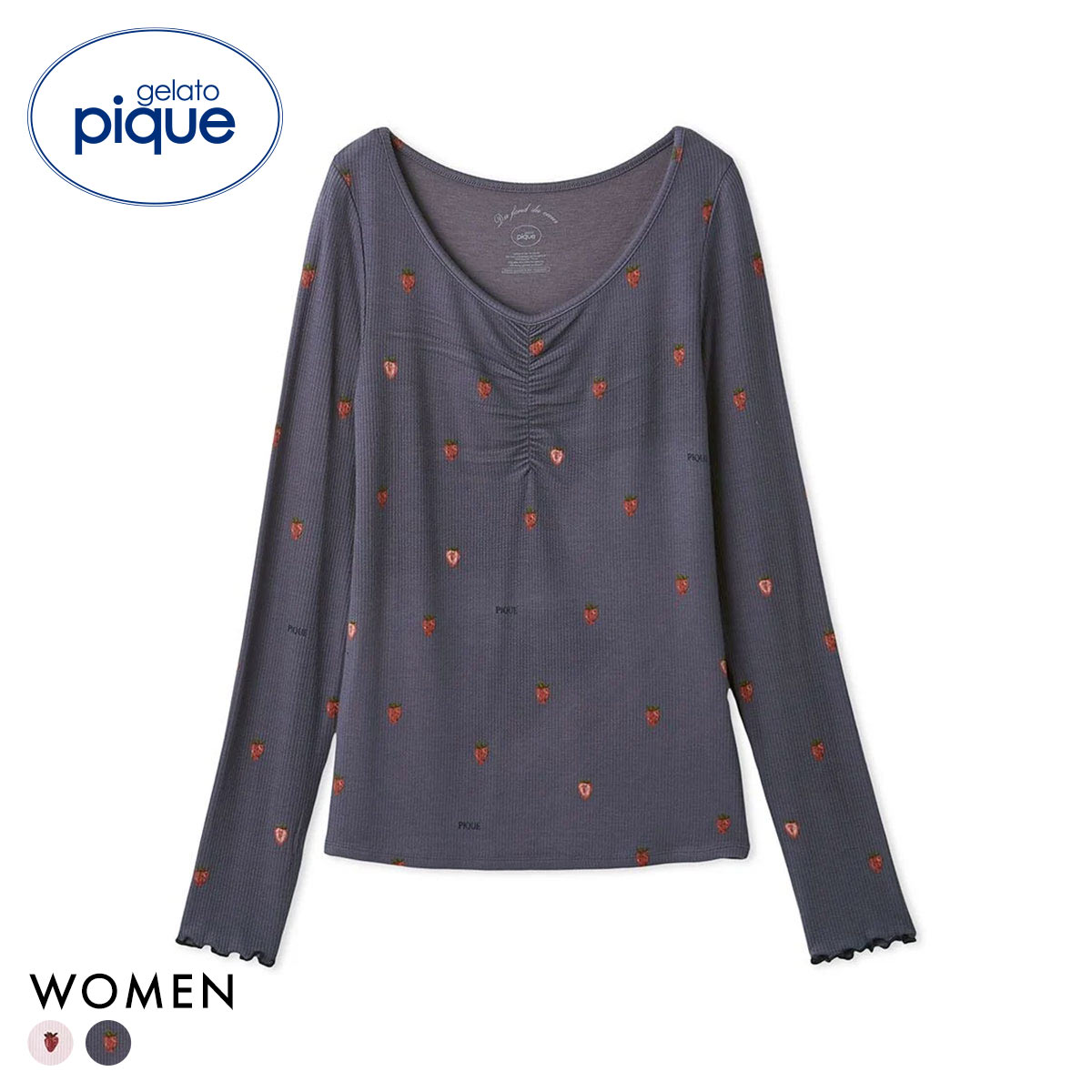 ジェラートピケ レディース レーヨンロゴロングTシャツ ジェラピケ パジャマ ルームウェア gelato pique(NV-ネイビー-Free)
