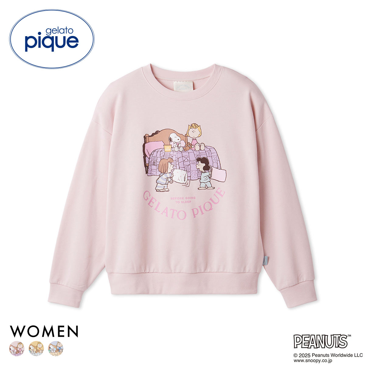 ジェラートピケ レディース PEANUTS オリジナルアートワンポイント裏毛プルオーバー ジェラピケ パジャマ ルームウェア スヌーピー gelato pique(PI-ピンク-Free)