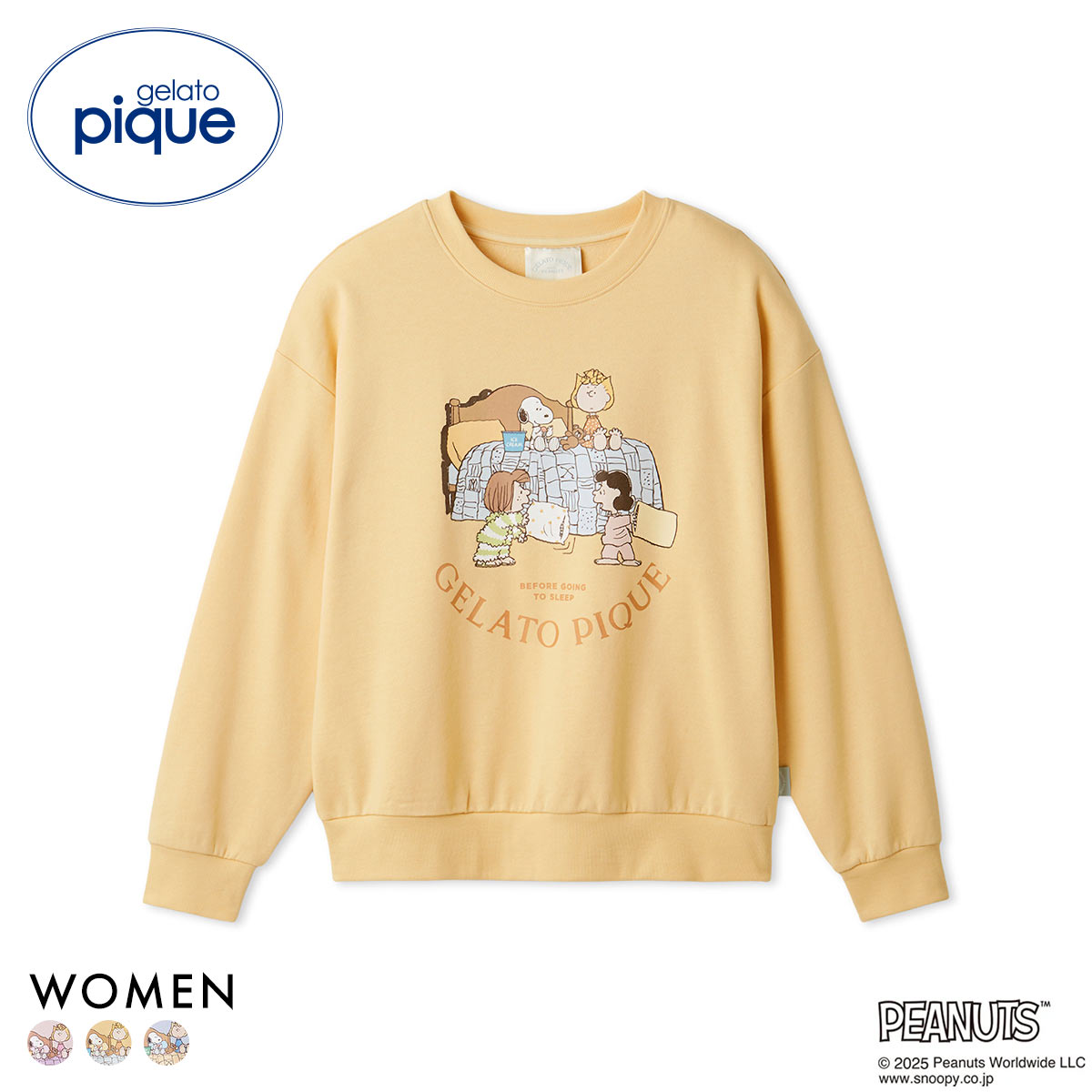 ジェラートピケ レディース PEANUTS オリジナルアートワンポイント裏毛プルオーバー ジェラピケ パジャマ ルームウェア スヌーピー gelato pique(YE-イエロー-Free)