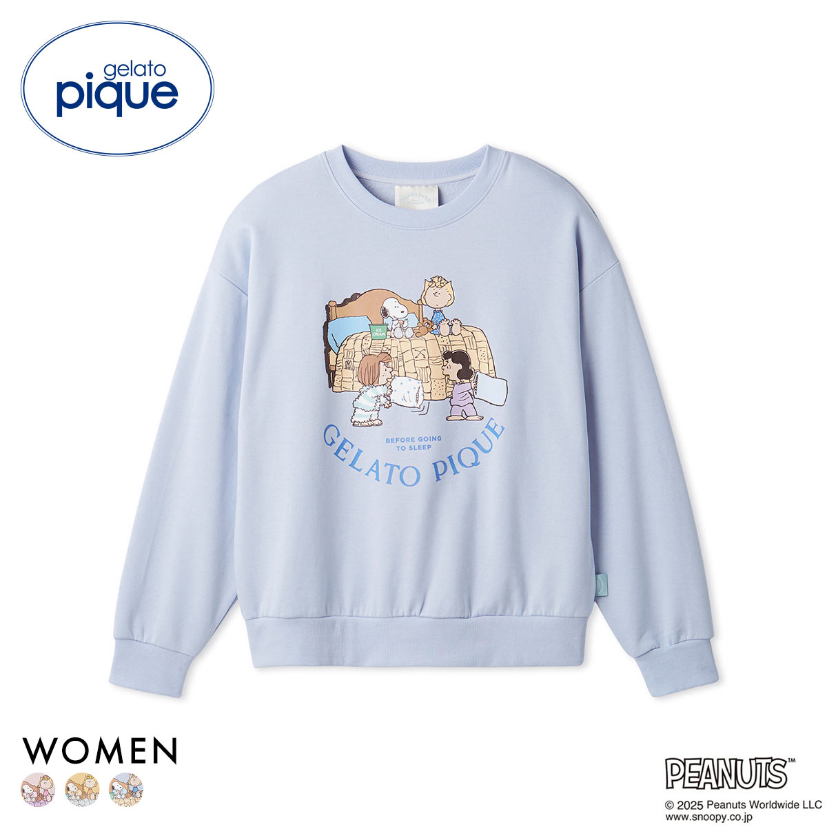 ジェラートピケ レディース PEANUTS オリジナルアートワンポイント裏毛プルオーバー ジェラピケ パジャマ ルームウェア スヌーピー gelato pique(BU-ブルー-Free)