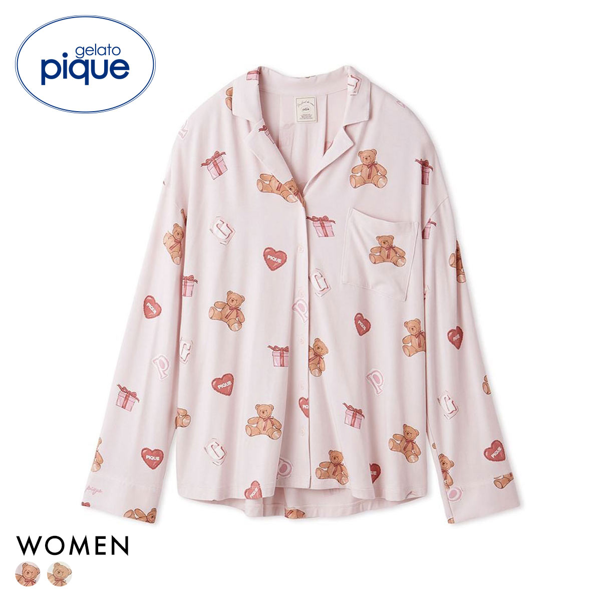 ジェラートピケ レディース フェイバリット総柄シャツ ジェラピケ パジャマ ルームウェア gelato pique(PI-ピンク-Free)