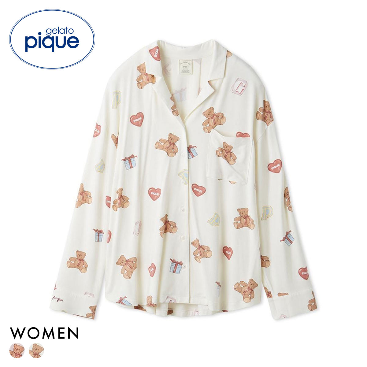 ジェラートピケ レディース フェイバリット総柄シャツ ジェラピケ パジャマ ルームウェア gelato pique(OW-オフホワイト-Free)