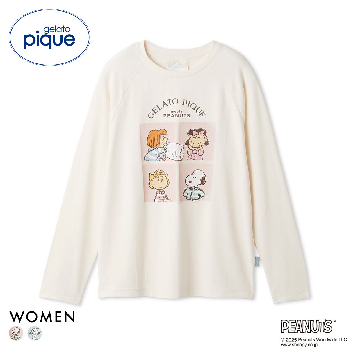 ジェラートピケ レディース PEANUTS オリジナルアートワンポイントロングTシャツ ジェラピケ ルームウェア スヌーピー gelato pique(IV-アイボリー-Free)