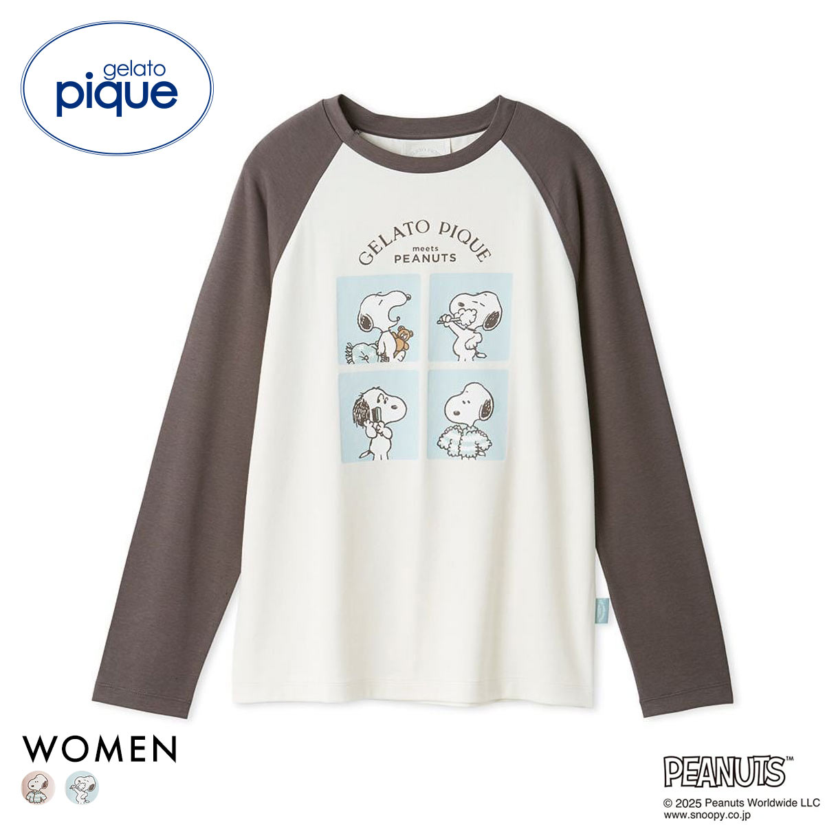 ジェラートピケ レディース PEANUTS オリジナルアートワンポイントロングTシャツ ジェラピケ ルームウェア スヌーピー gelato pique(CGY-チャコールグレー-Free)
