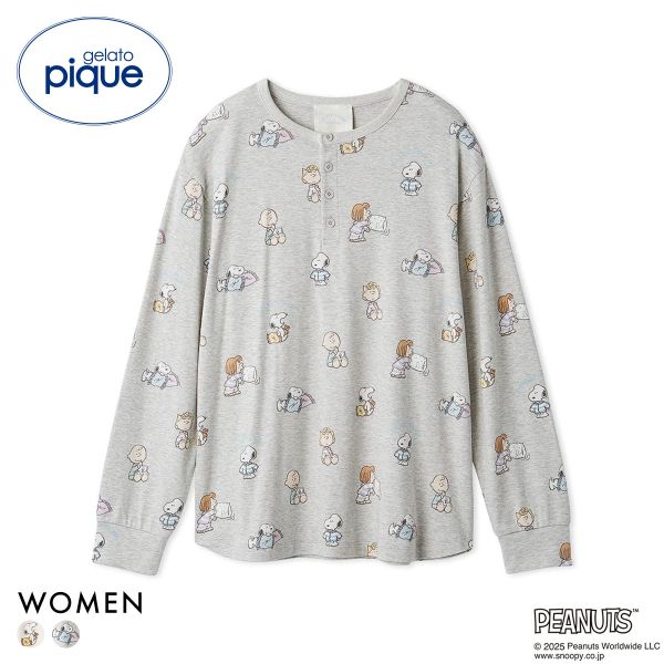 ジェラートピケ レディース PEANUTS オリジナルアート総柄ロングTシャツ ジェラピケ パジャマ ルームウェア スヌーピー gelato pique