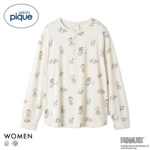 ジェラートピケ レディース PEANUTS オリジナルアート総柄ロングTシャツ ジェラピケ パジャマ ルームウェア スヌーピー gelato pique