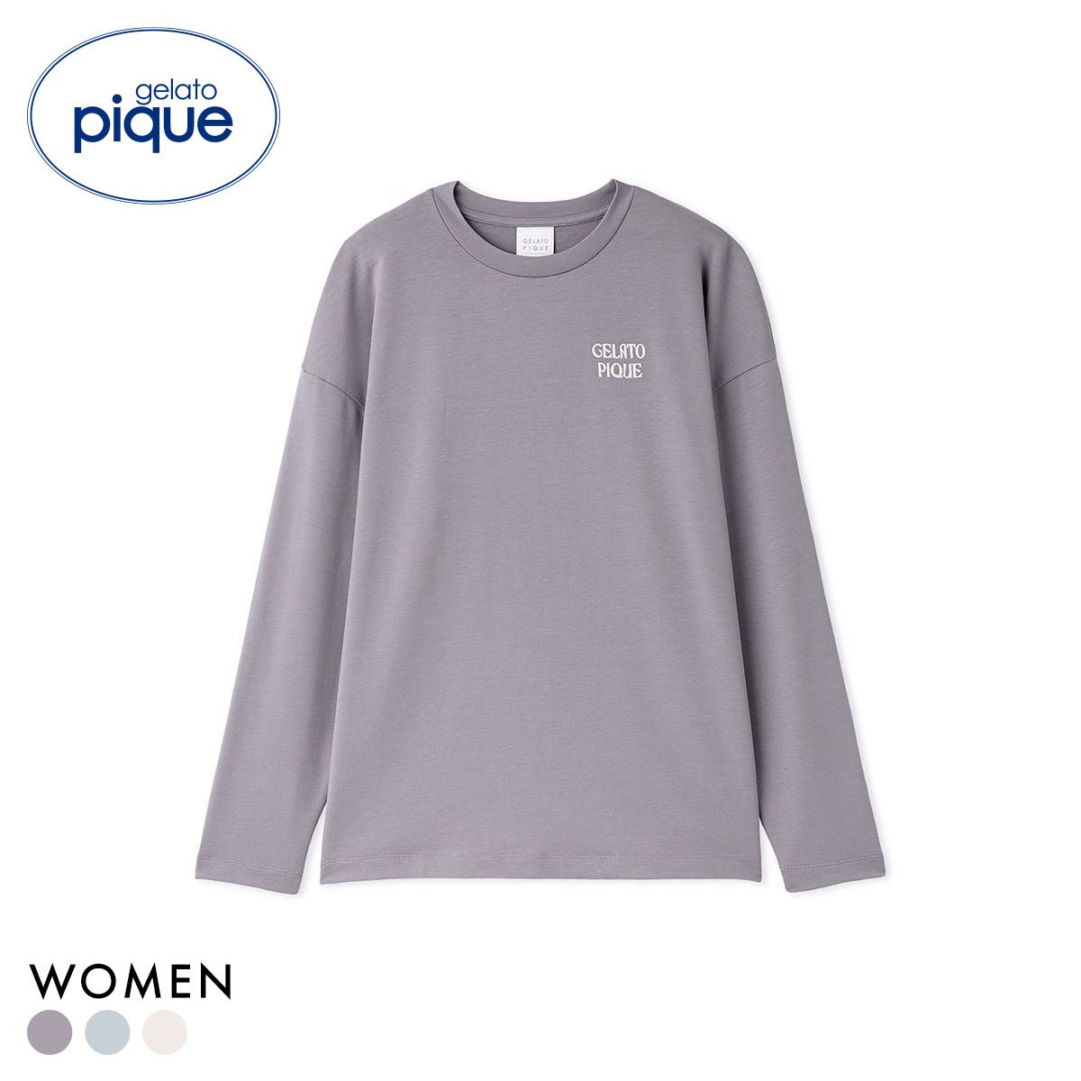 ジェラートピケ レディース インレイロゴロンT ジェラピケ パジャマ ルームウェア gelato pique(GY-グレー-Free)