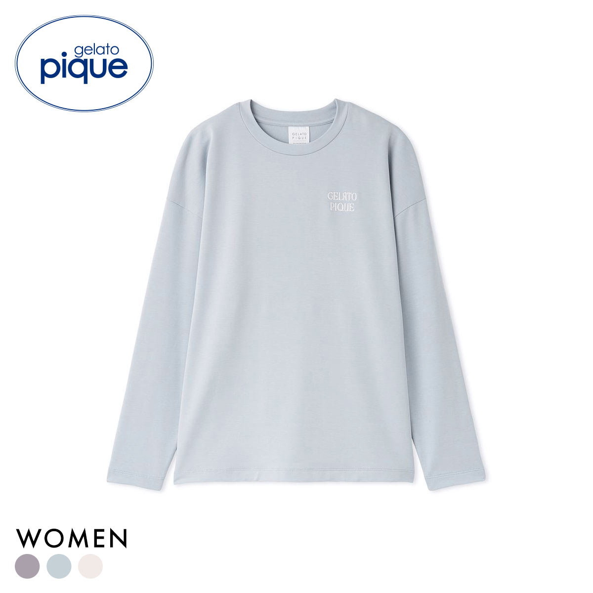 ジェラートピケ レディース インレイロゴロンT ジェラピケ パジャマ ルームウェア gelato pique(BU-ブルー-Free)