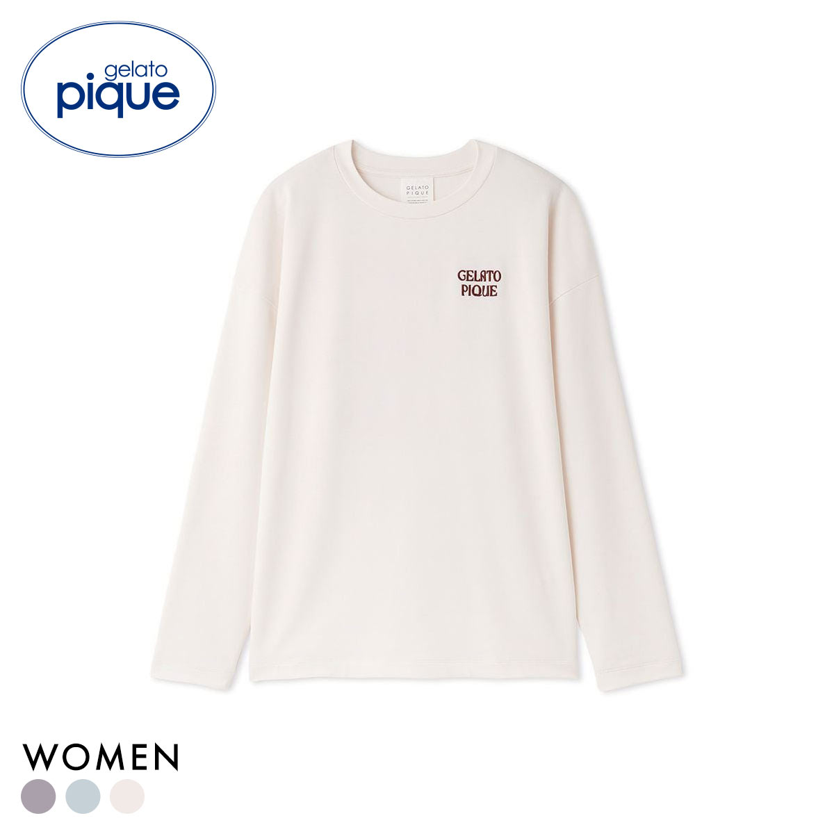 ジェラートピケ レディース インレイロゴロンT ジェラピケ パジャマ ルームウェア gelato pique(OW-オフホワイト-Free)