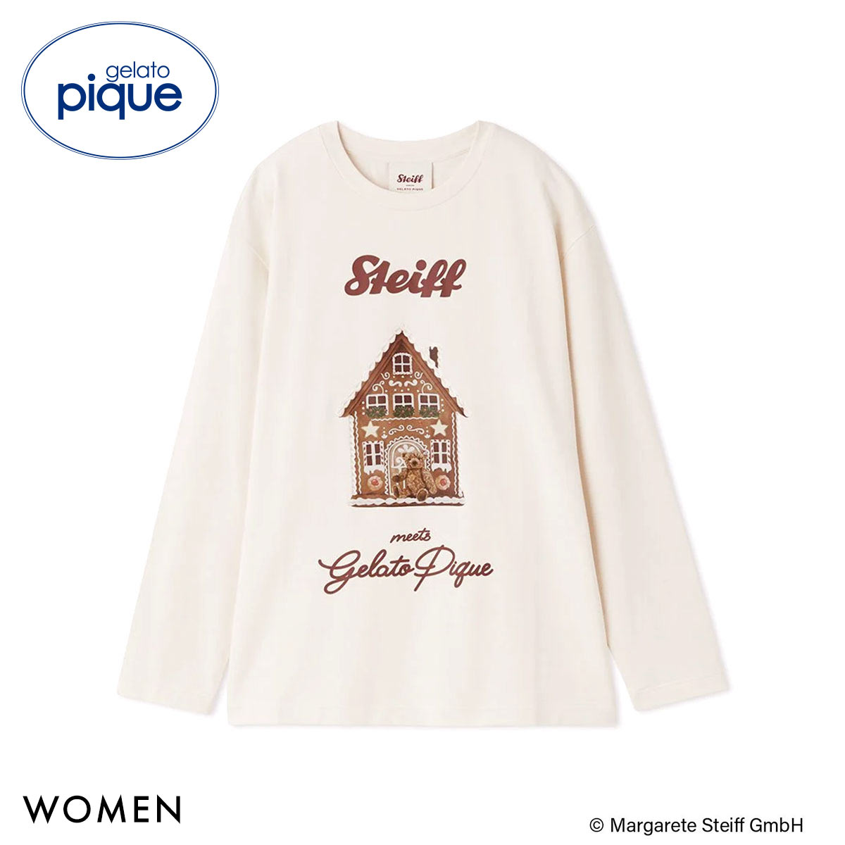 ジェラートピケ レディース シュタイフ ワンポイントロンT ジェラピケ パジャマ ルームウェア gelato pique Steiff(CR-クリーム-Free)