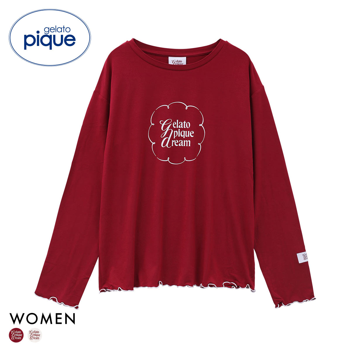 ジェラートピケ レディース ワンポイントレーヨンロゴロングTシャツ ジェラピケ パジャマ ルームウェア gelato pique HOLIDAY(RE-レッド-Free)