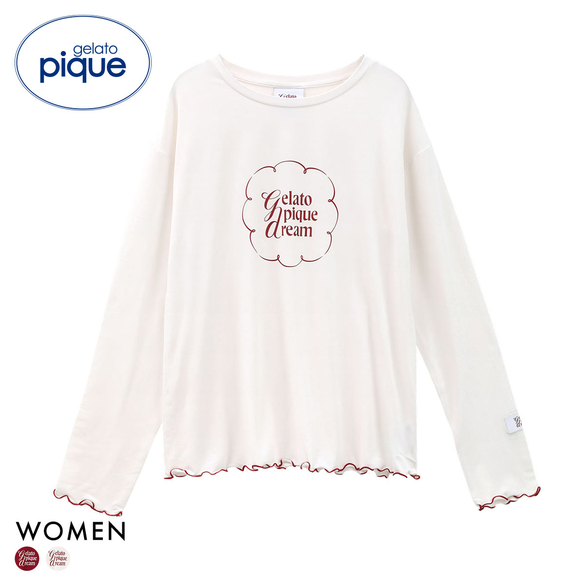 ジェラートピケ レディース ワンポイントレーヨンロゴロングTシャツ ジェラピケ パジャマ ルームウェア gelato pique HOLIDAY(OW-オフホワイト-Free)