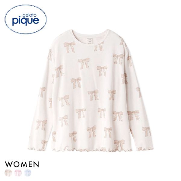 ジェラートピケ レディース リボン柄ロンT ジェラピケ パジャマ ルームウェア gelato pique ジェラートピケ レディース リボン柄ロンT ジェラピケ パジャマ ルームウェア gelato pique