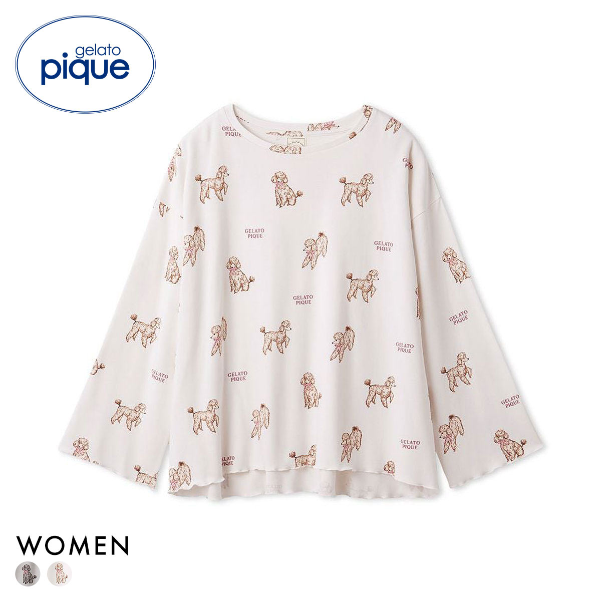 ジェラートピケ レディース プードル柄ロンT ジェラピケ パジャマ ルームウェア gelato pique(OW-オフホワイト-Free)