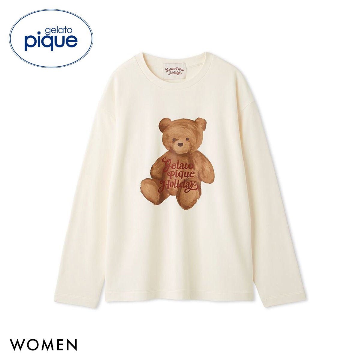 ジェラートピケ レディース HOLIDAY ベアワンポイントロングTシャツ ジェラピケ パジャマ ルームウェア gelato pique(IV-アイボリー-Free)