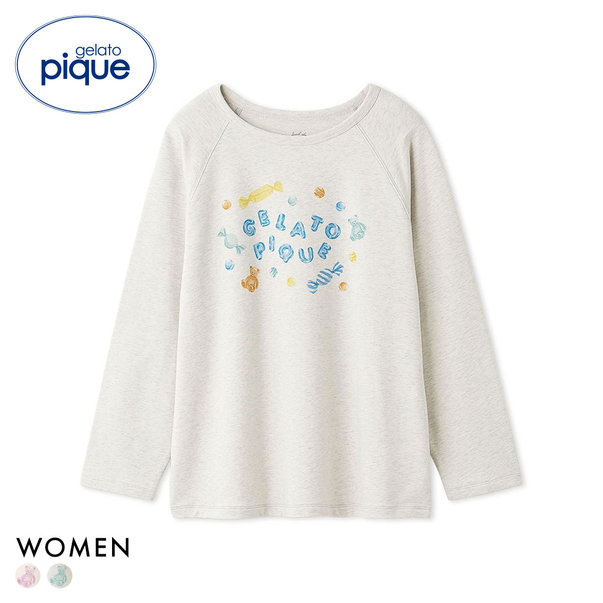 ジェラートピケ レディース キャンディワンポイントロンT ジェラピケ パジャマ ルームウェア gelato pique(GY-グレー-Free)