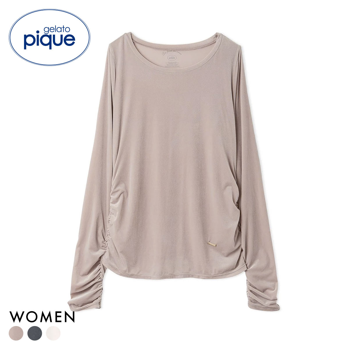 ジェラートピケ レディース ベロアロンT ジェラピケ パジャマ ルームウェア gelato pique(BE-ベージュ-Free)