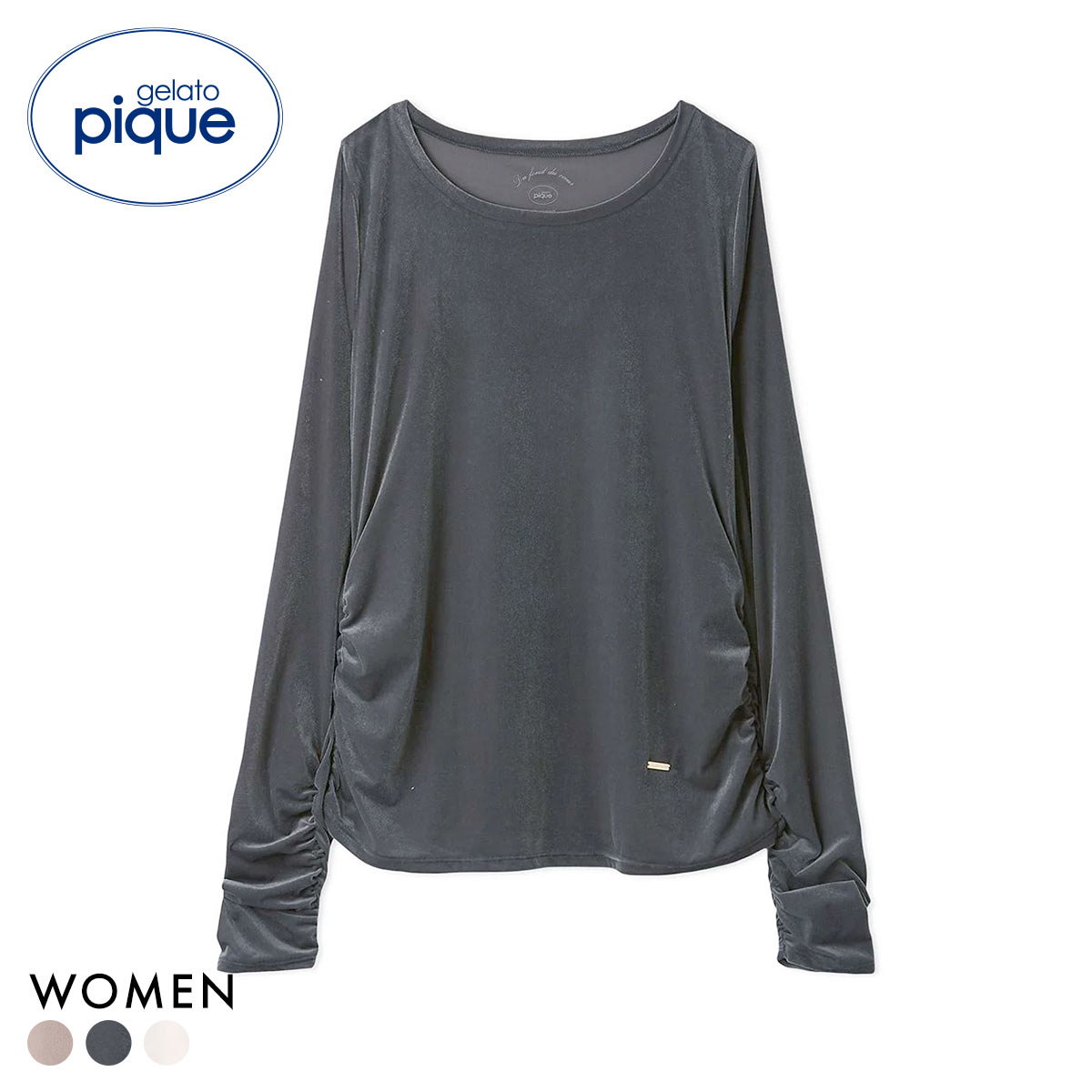 ジェラートピケ レディース ベロアロンT ジェラピケ パジャマ ルームウェア gelato pique(GY-グレー-Free)