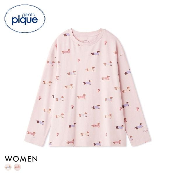 ジェラートピケ レディース ダックスフンド柄ロンT ジェラピケ パジャマ ルームウェア gelato pique