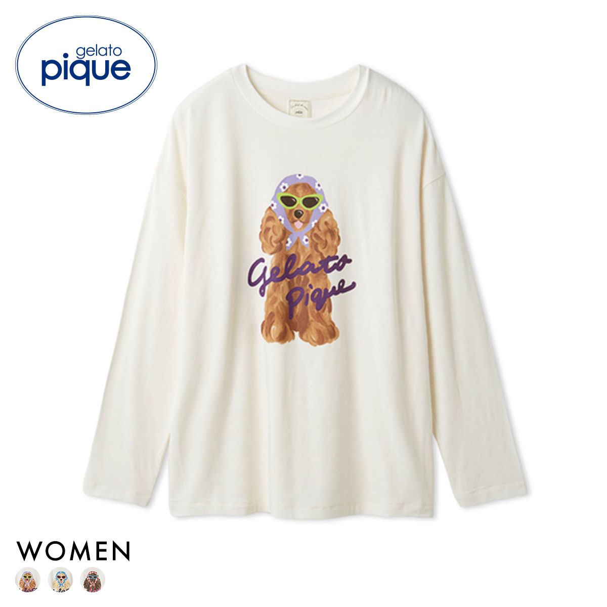 ジェラートピケ レディース スカーフDOGワンポイントロンT ジェラピケ パジャマ ルームウェア gelato pique(PU-パープル-Free)