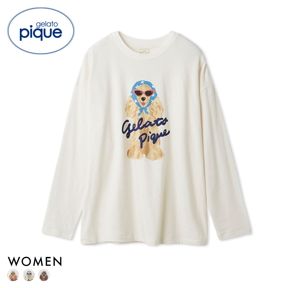 ジェラートピケ レディース スカーフDOGワンポイントロンT ジェラピケ パジャマ ルームウェア gelato pique(BU-ブルー-Free)