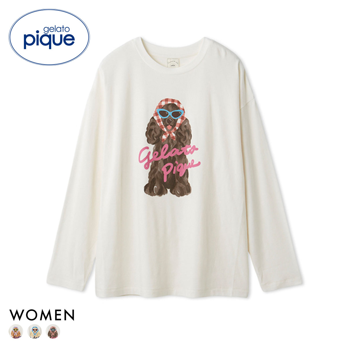 ジェラートピケ レディース スカーフDOGワンポイントロンT ジェラピケ パジャマ ルームウェア gelato pique(RE-レッド-Free)