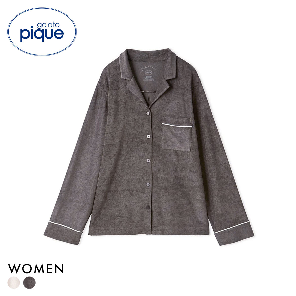 ジェラートピケ レディース パイルシャツ ジェラピケ パジャマ ルームウェア gelato pique(DGY-濃グレー-Free)