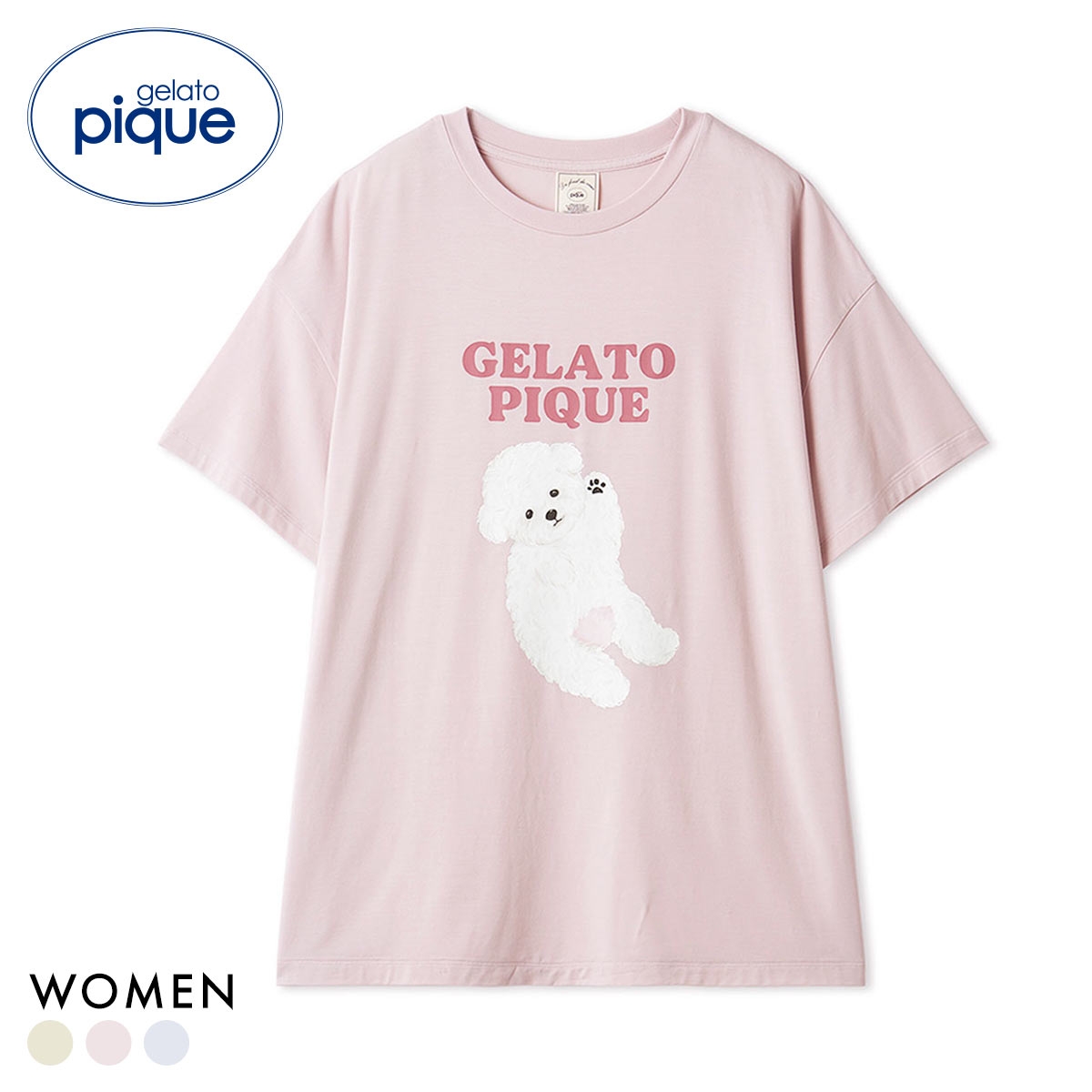 ジェラートピケ レディース ドッグワンポイントTシャツ ジェラピケ パジャマ ルームウェア gelato pique(LPI-薄ピンク-Free)