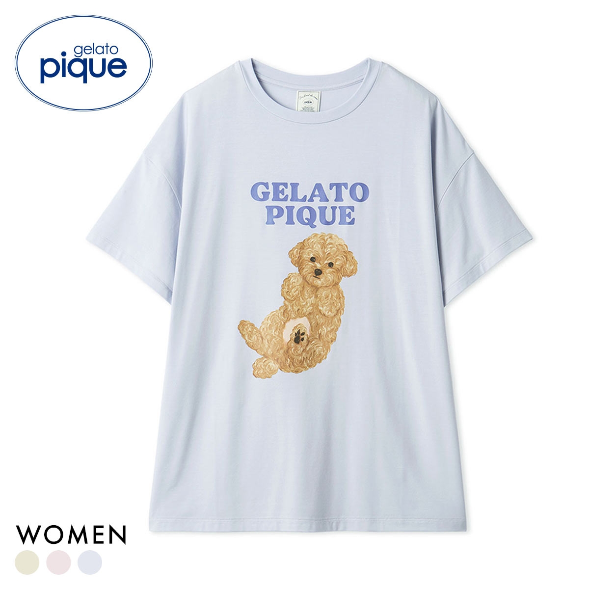 ジェラートピケ レディース ドッグワンポイントTシャツ ジェラピケ パジャマ ルームウェア gelato pique(BU-ブルー-Free)