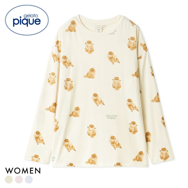ジェラートピケ レディース ドッグ柄ロンT ジェラピケ パジャマ ルームウェア gelato pique