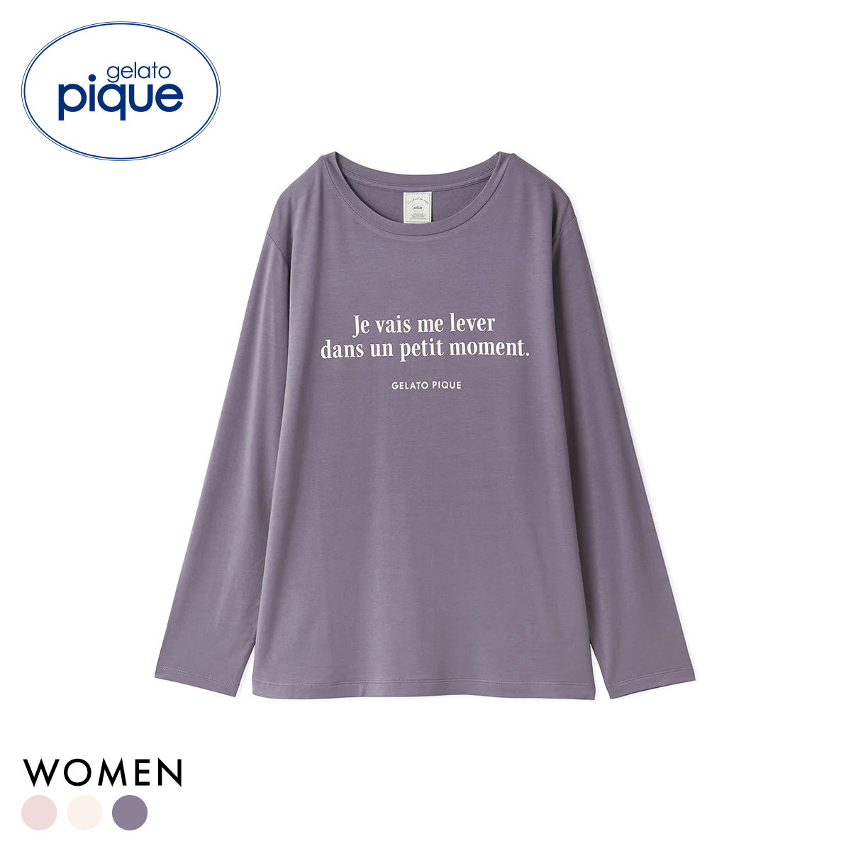 ジェラートピケ レディース インレイロゴロンT ジェラピケ パジャマ ルームウェア gelato pique(NV-ネイビー-Free)