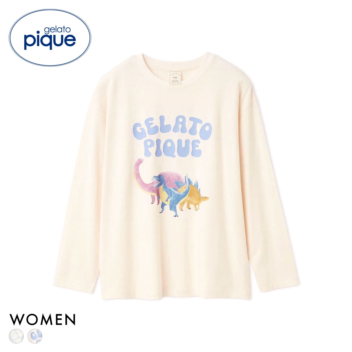 ジェラートピケ レディース ダイナソーワンポイントロンT ジェラピケ パジャマ ルームウェア gelato pique(CR-クリーム-Free)