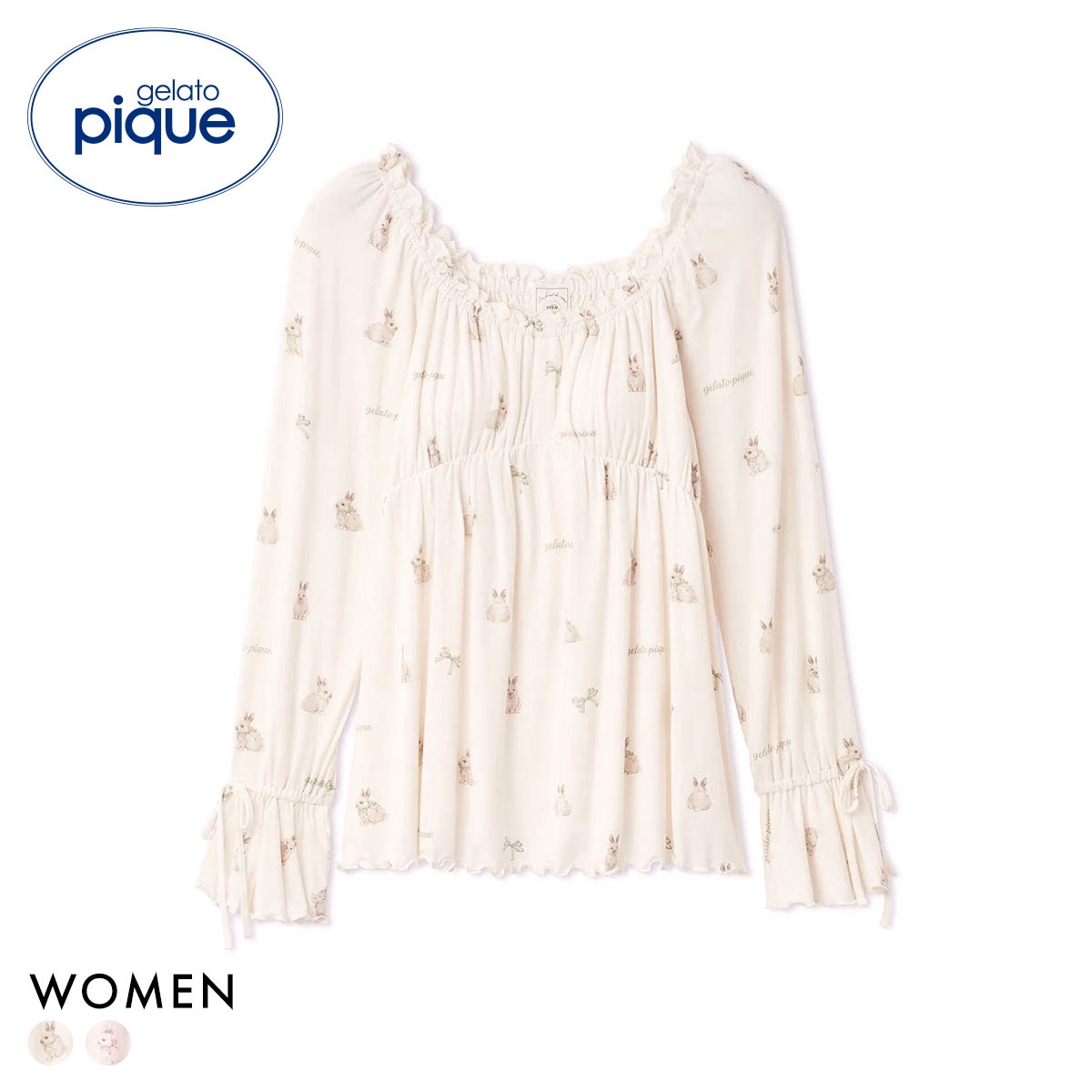ジェラートピケ レディース ラビット柄カップインプルオーバー パッド付き カップイン ジェラピケ ルームウェア gelato pique(OW-オフホワイト-Free)