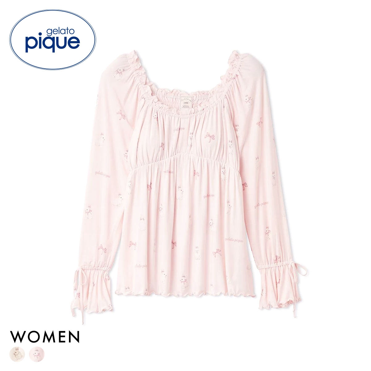 ジェラートピケ レディース ラビット柄カップインプルオーバー パッド付き カップイン ジェラピケ ルームウェア gelato pique(PI-ピンク-Free)