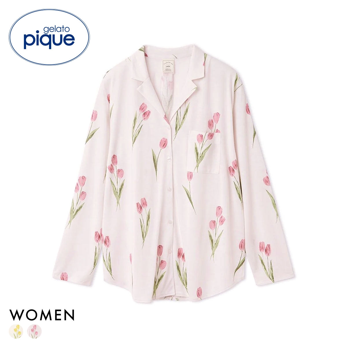 ジェラートピケ レディース チューリップ柄シャツ ジェラピケ パジャマ ルームウェア gelato pique(PI-ピンク-Free)