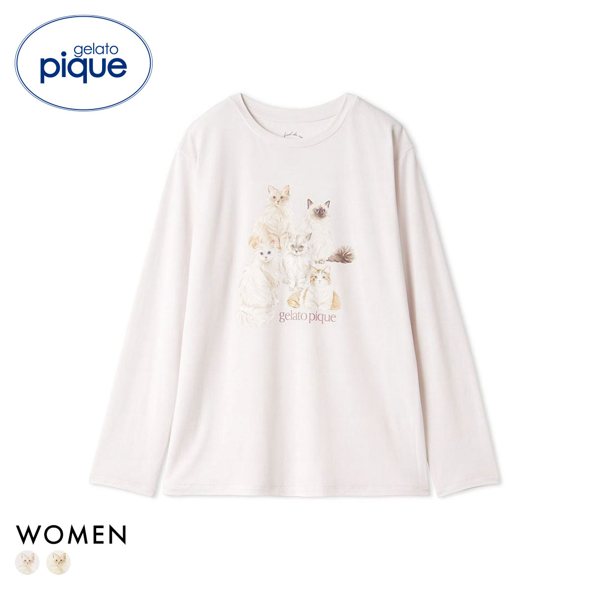 ジェラートピケ レディース キャットワンポイントロンT ジェラピケ パジャマ ルームウェア gelato pique 猫の日(PI-ピンク-Free)
