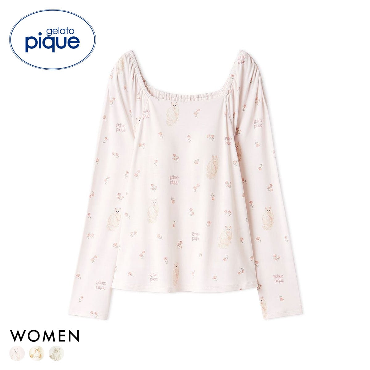 ジェラートピケ レディース フラワーキャット柄カップインプルオーバー カップ付き ジェラピケ ルームウェア gelato pique 猫の日