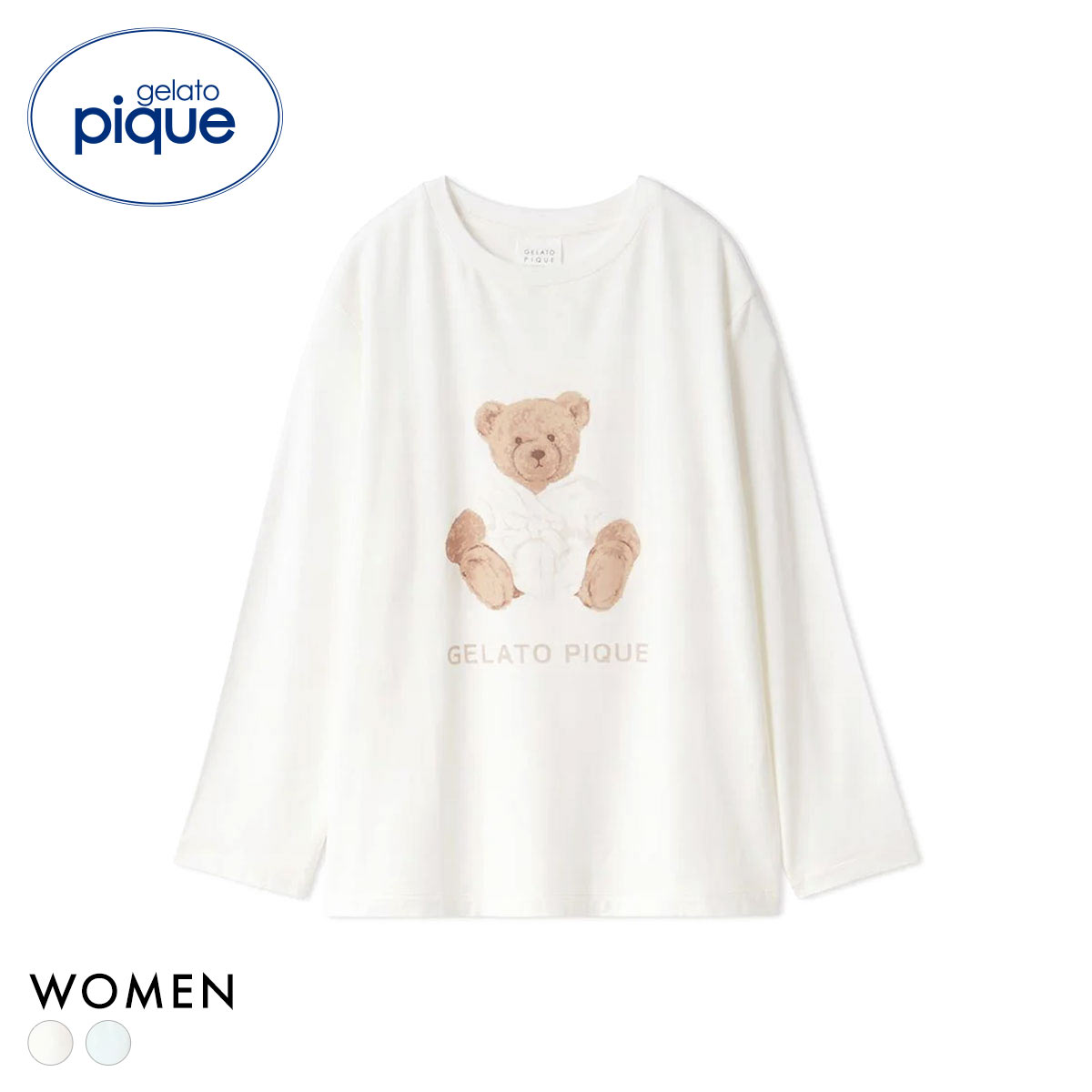 ジェラートピケ レディース 抗菌防臭バスローブベアワンポイントロンT ジェラピケ パジャマ ルームウェア gelato pique(OW-オフホワイト-Free)
